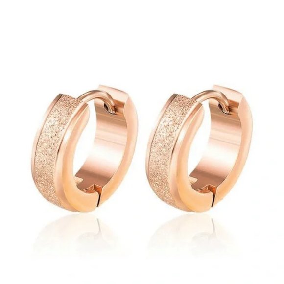 Huggie Style Small Hoop Earrings in Rose Gold - Picture 3 of 5